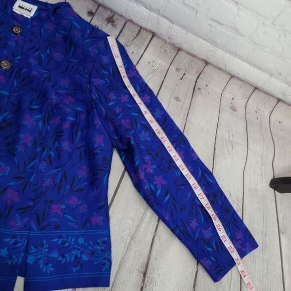 Vintage 90s Dark Botanical Cottagecore Purple Leslie Fay Blouson Jacket - Picture 7 of 13